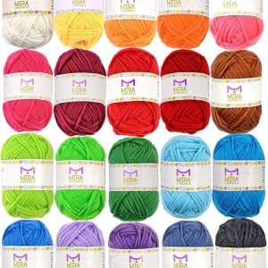 20 Acrylic Yarn Skeins - 438 Yards Multicolored Yarn in Total – Great Crochet and Knitting Starter Kit for Colorful Craft – Assorted Colors