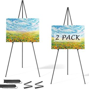 Easel Stand for Display, Aredy 63" Portable Painting Easel, Lightweight Metal Easels for Painting Canvas, Wedding Sign (2 pack)
