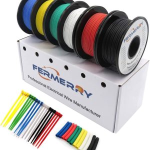 Fermerry 18 AWG Stranded Wire Spool 25ft Each 6 Colors Flexible 18 Gauge Silicone Hook up Wire Kit Electrical Tinned Copper Wire