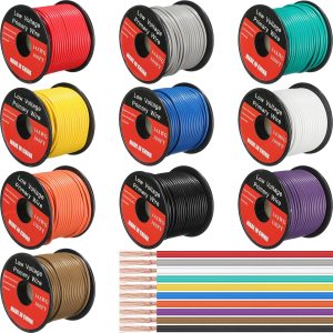 Gisafai 10 Pcs Wire 100 ft Per Roll (1000 ft Total) Automotive Primary Wire Spools Copper Clad Aluminum Primary Wire for 12v Automotive Harness Car Audio Video Wiring (10 Color Combo,14 Gauge)