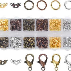 Olylkx 720pcs Lobster Claw Clasps, Bead Tips Knot Covers, Open Jump Ring Connectors, Jewelry Making Accessories Set (12 Styles)